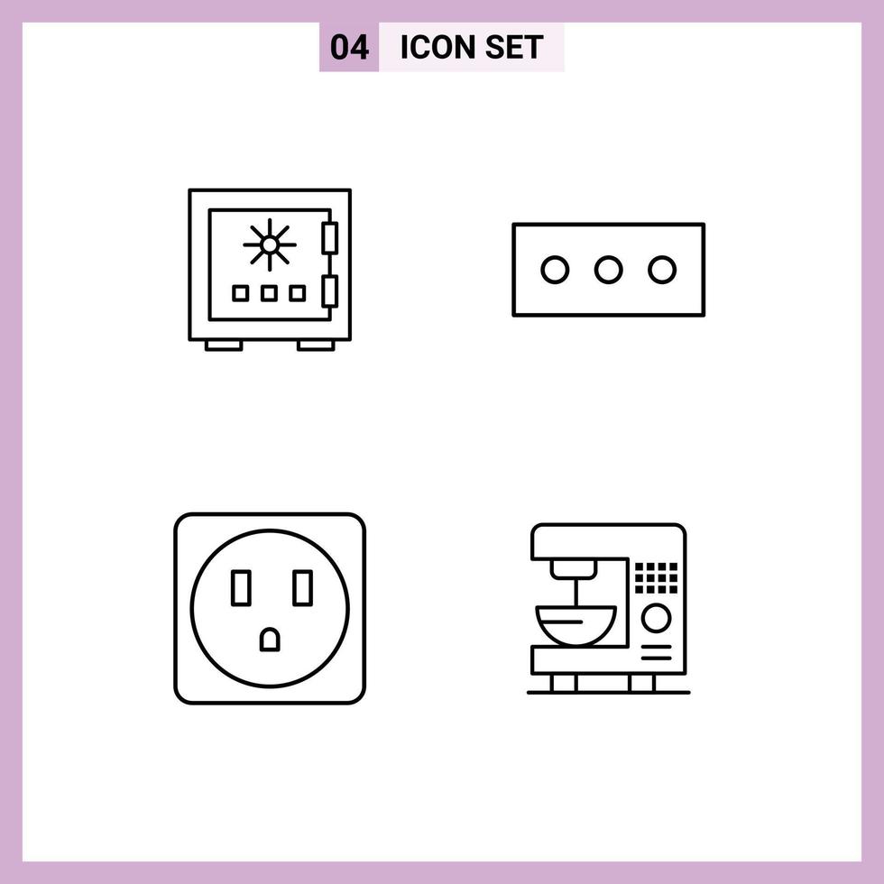 Pack of 4 Modern Filledline Flat Colors Signs and Symbols for Web Print Media such as lock electric protection security coffee Editable Vector Design Elements