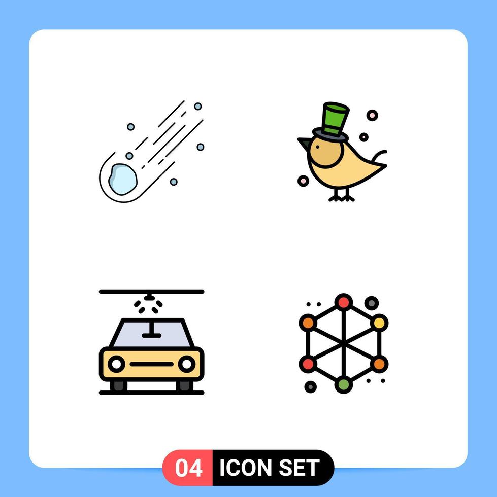 Universal Icon Symbols Group of 4 Modern Filledline Flat Colors of asteroid car space fly analytics Editable Vector Design Elements