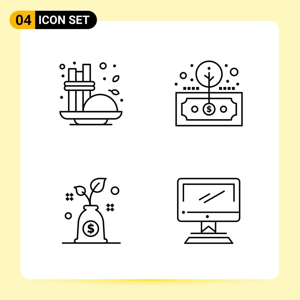 4 Creative Icons for Modern website design and responsive mobile apps 4 Outline Symbols Signs on White Background 4 Icon Pack Creative Black Icon vector background