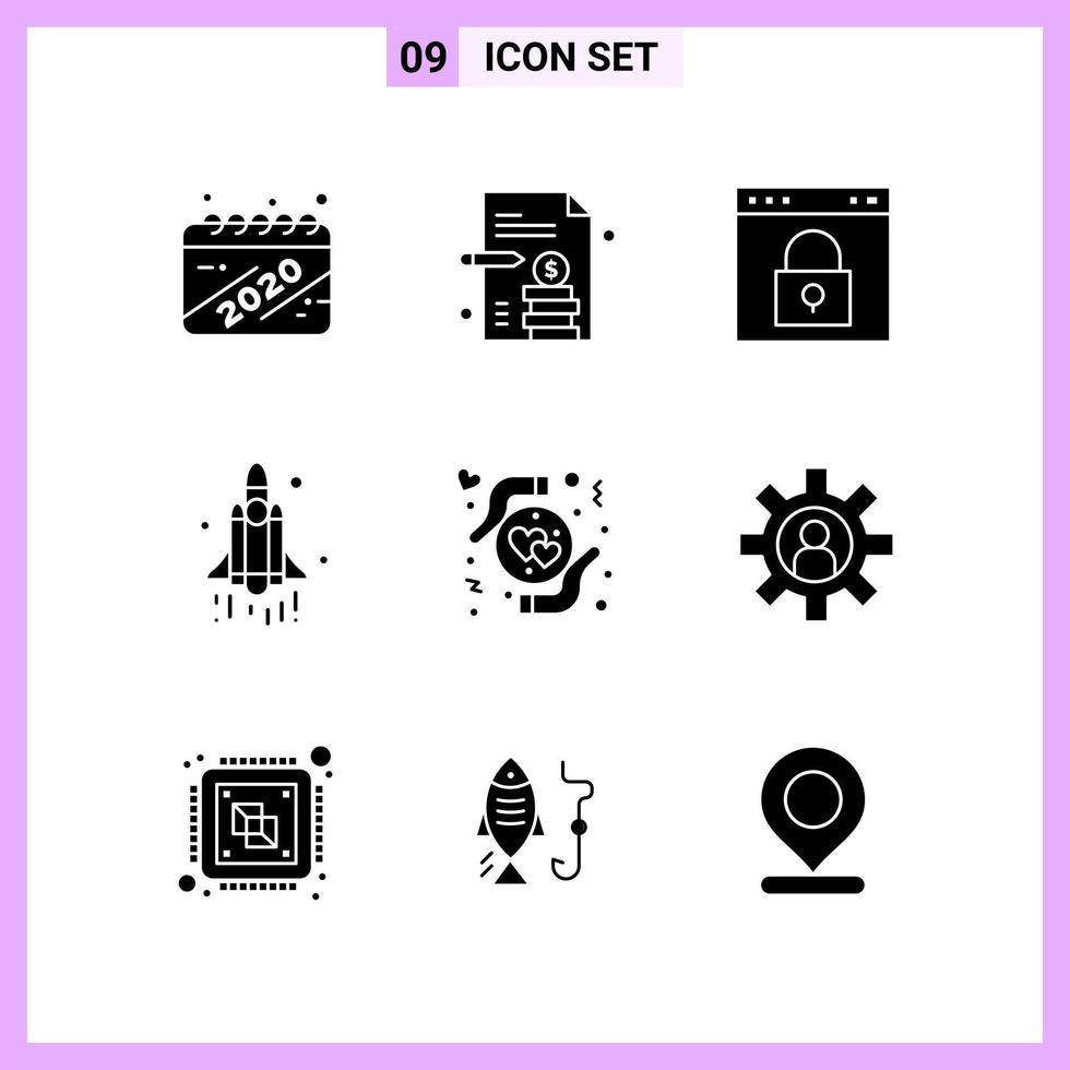 9 Icons in Solid Style Glyph Symbols on White Background Creative Vector Signs for Web mobile and Print Creative Black Icon vector background