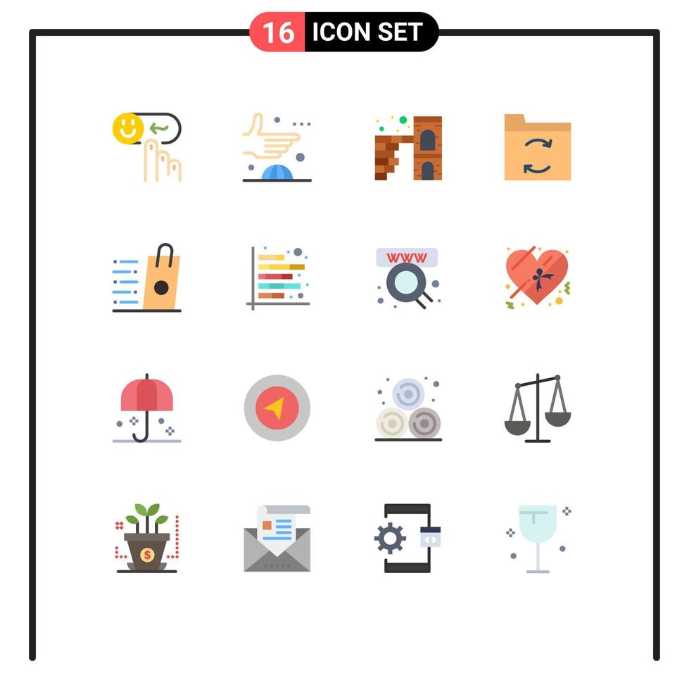 16 User Interface Flat Color Pack of modern Signs and Symbols of bag data handshake backup firewall Editable Pack of Creative Vector Design Elements