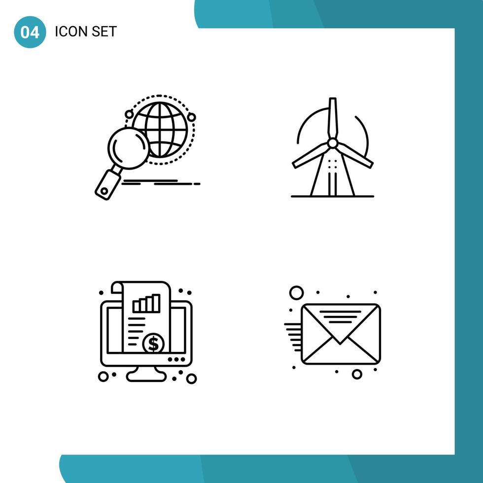 Modern Set of 4 Filledline Flat Colors Pictograph of global dashboard research wind monitor Editable Vector Design Elements