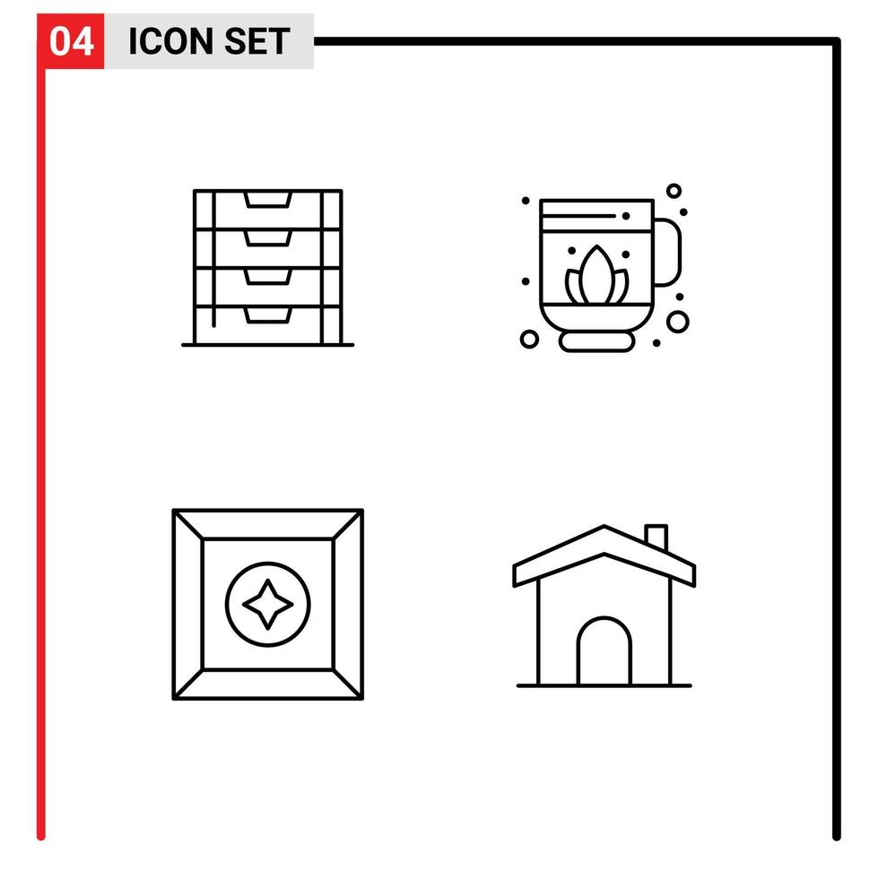 Set of 4 Vector Filledline Flat Colors on Grid for document product storage lotus construction Editable Vector Design Elements