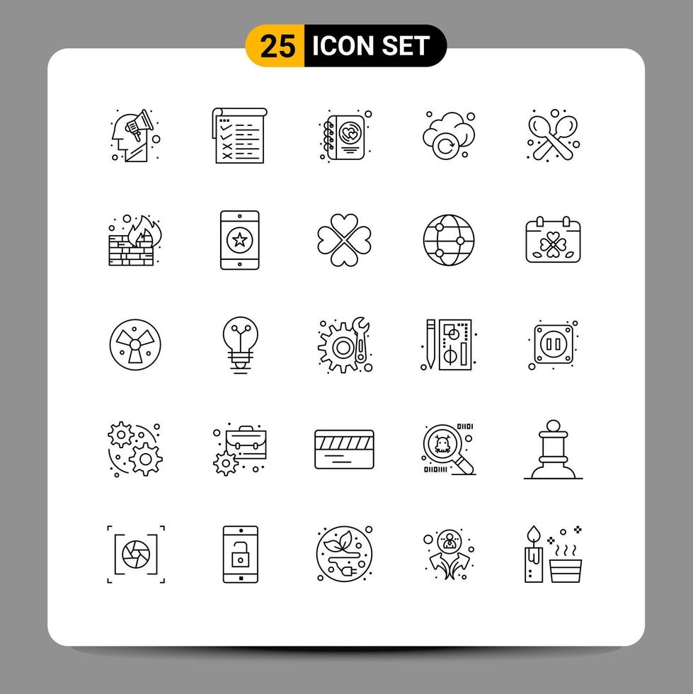 Stock Vector Icon Pack of 25 Line Signs and Symbols for fork technology diary storage cloud Editable Vector Design Elements