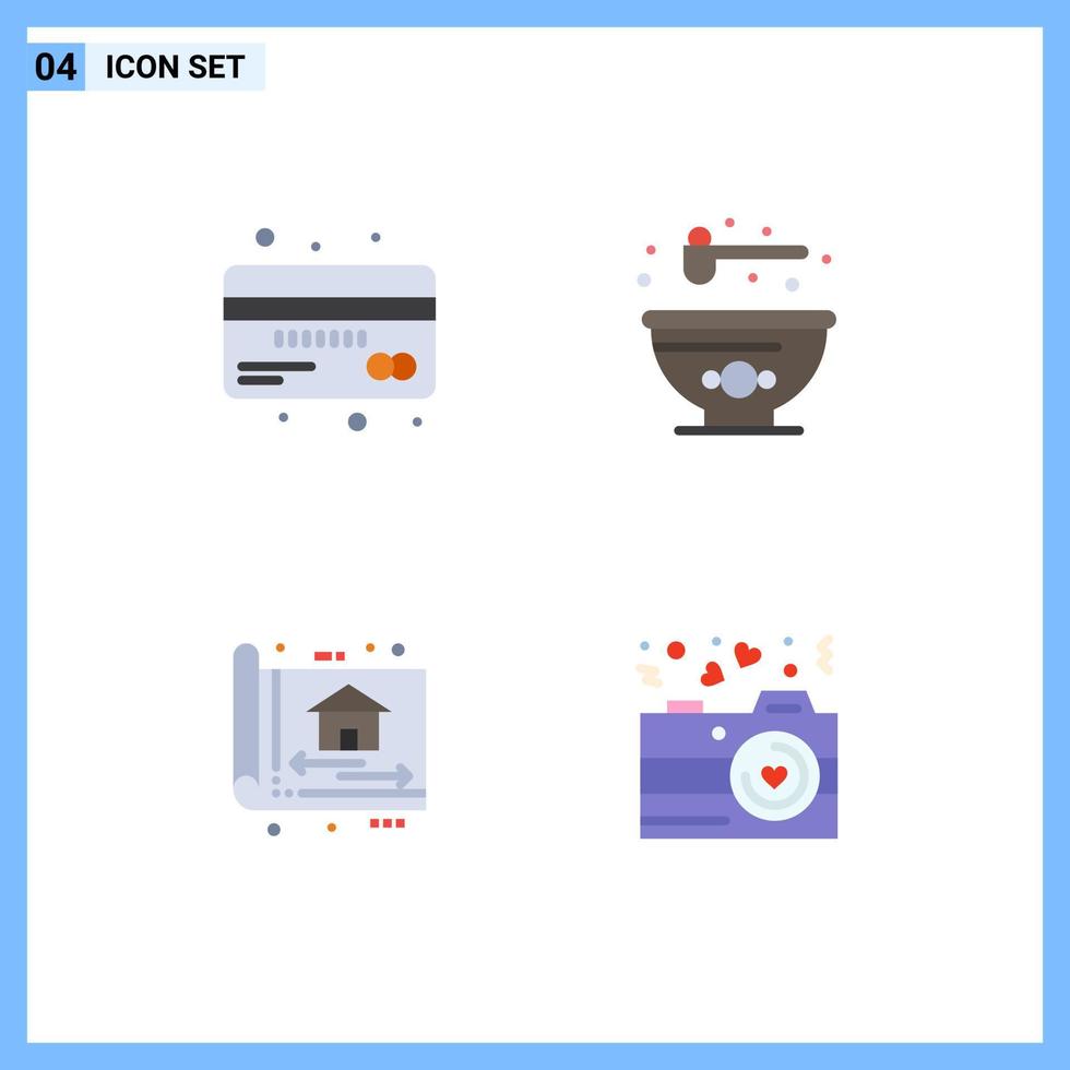 4 User Interface Flat Icon Pack of modern Signs and Symbols of card architect debit bowl construction Editable Vector Design Elements