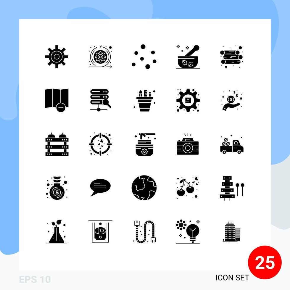 25 concepto de glifo sólido para sitios web móviles y aplicaciones sopa de aire de energía de madera elementos de diseño vectorial editables médicos vector