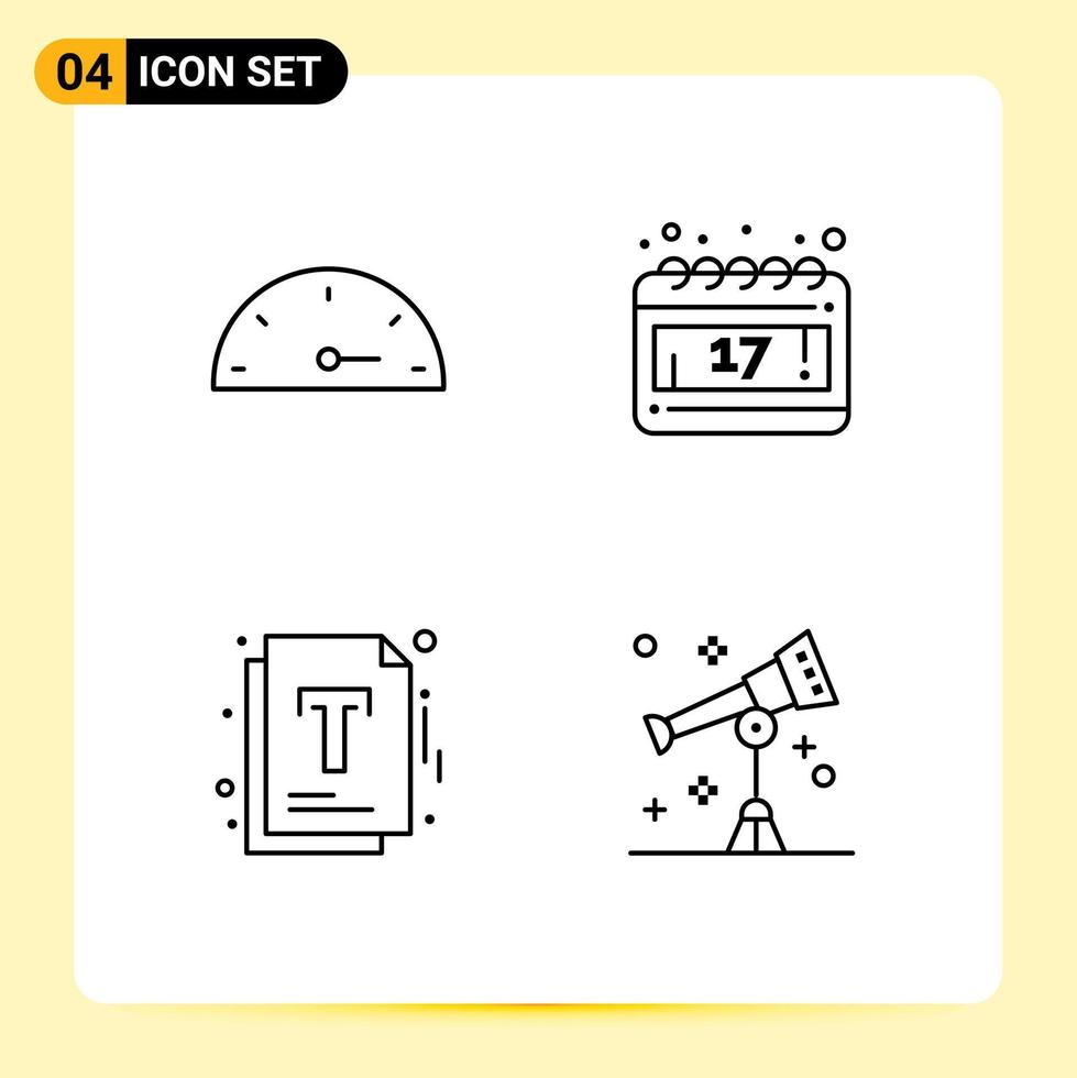 Line Pack of 4 Universal Symbols of gauge optimization calendar document science Editable Vector Design Elements