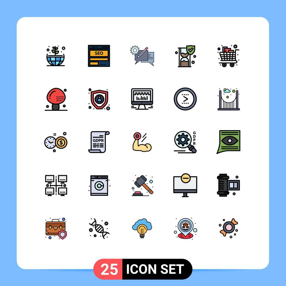 conjunto de 25 iconos modernos de la interfaz de usuario signos de símbolos para los elementos de diseño vectorial editables de ajuste de cristal de tiempo de tecnología de seguros de escudo vector