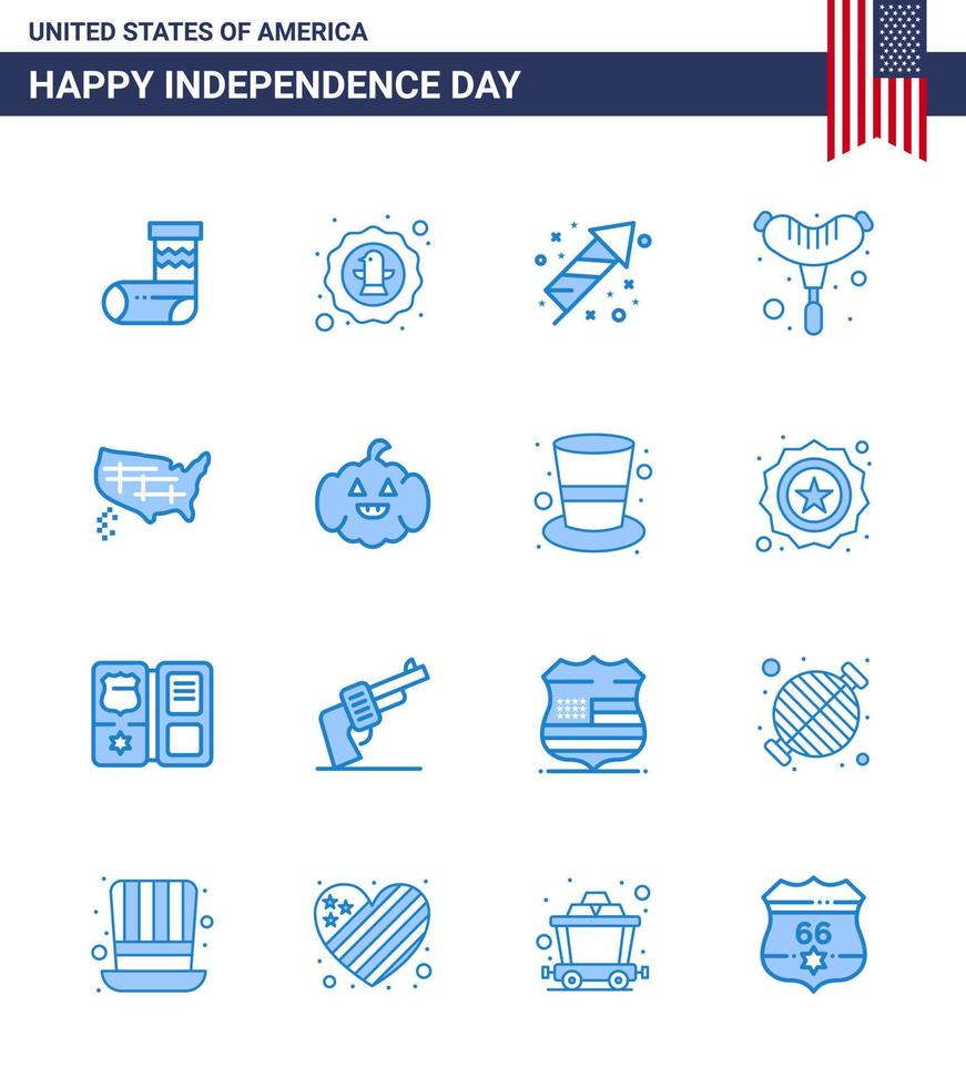 Editable Vector Line Pack of USA Day 16 Simple Blues of states sausage badge frankfurter holiday Editable USA Day Vector Design Elements