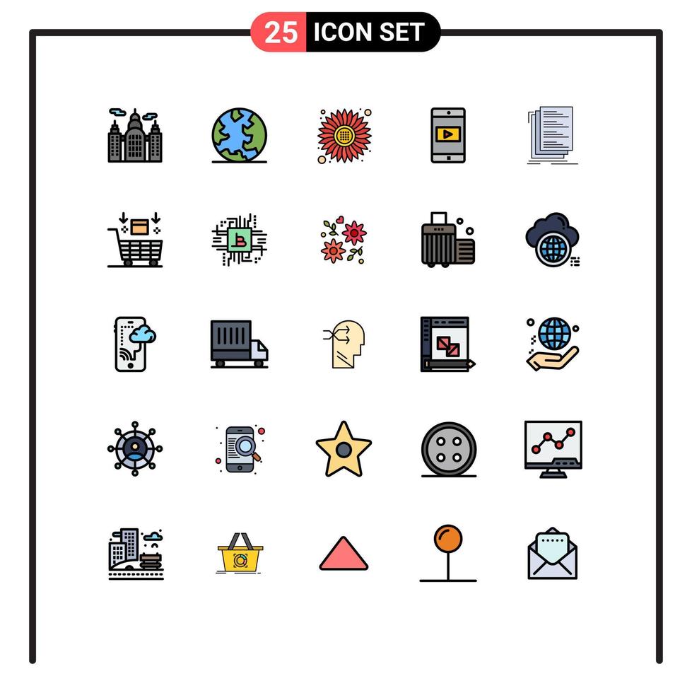 paquete de línea vectorial editable de 25 colores planos de línea rellena simple de archivos que codifican código solar aplicación móvil elementos de diseño vectorial editables vector