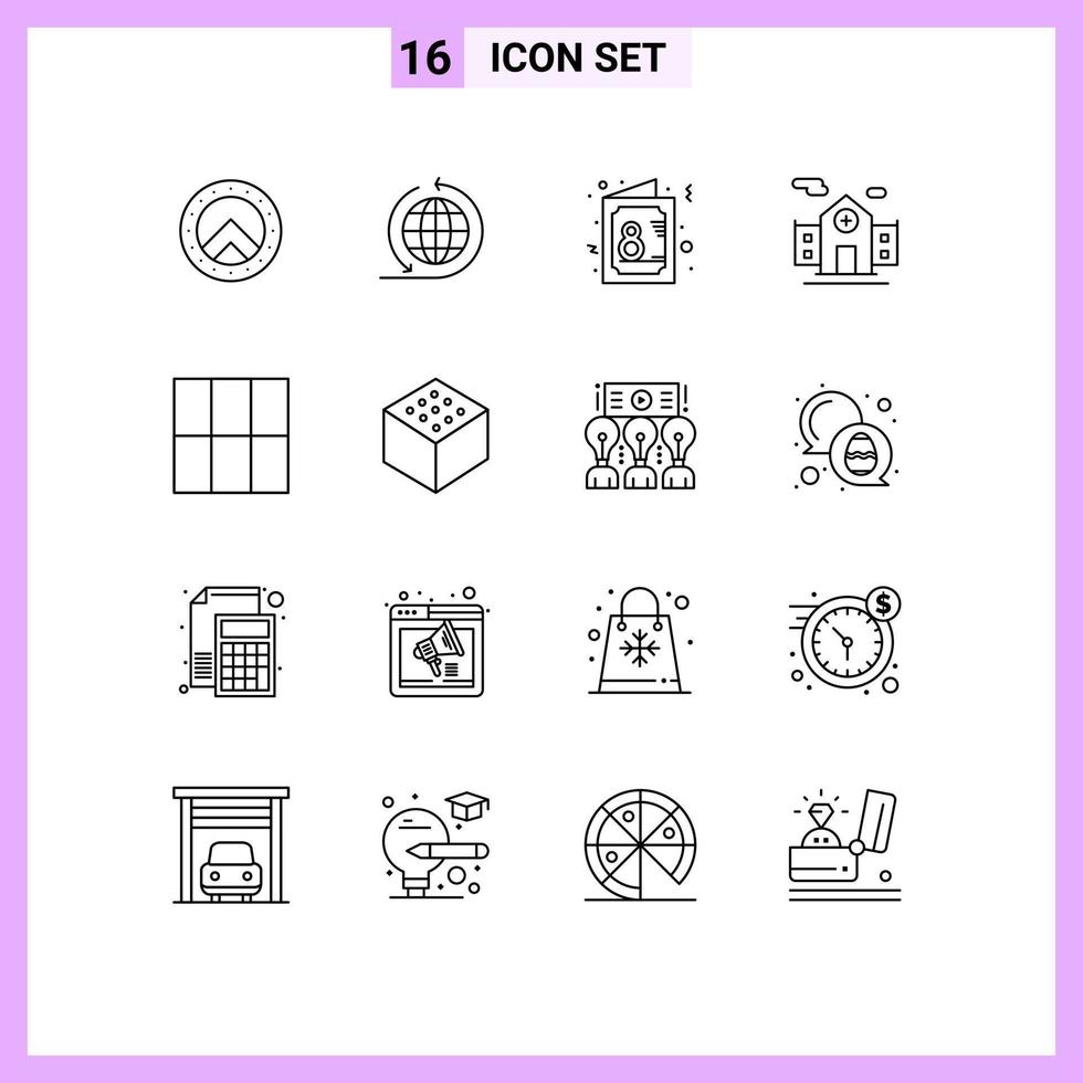 Set of 16 Modern UI Icons Symbols Signs for edge layout female grid building Editable Vector Design Elements
