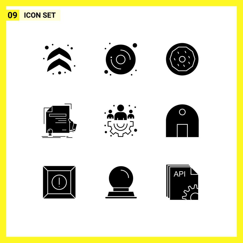 Universal Icon Symbols Group of 9 Modern Solid Glyphs of team group food agreement education Editable Vector Design Elements