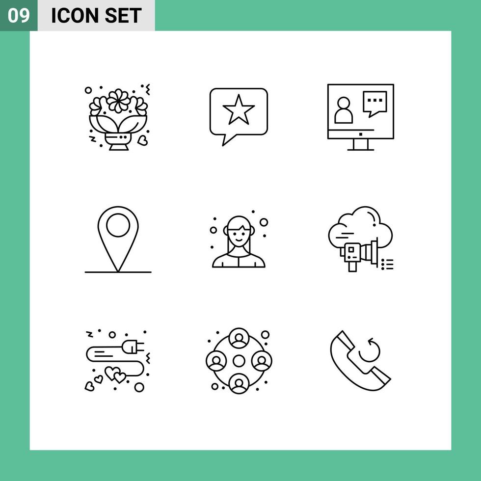 9 Universal Outlines Set for Web and Mobile Applications world location star global online Editable Vector Design Elements