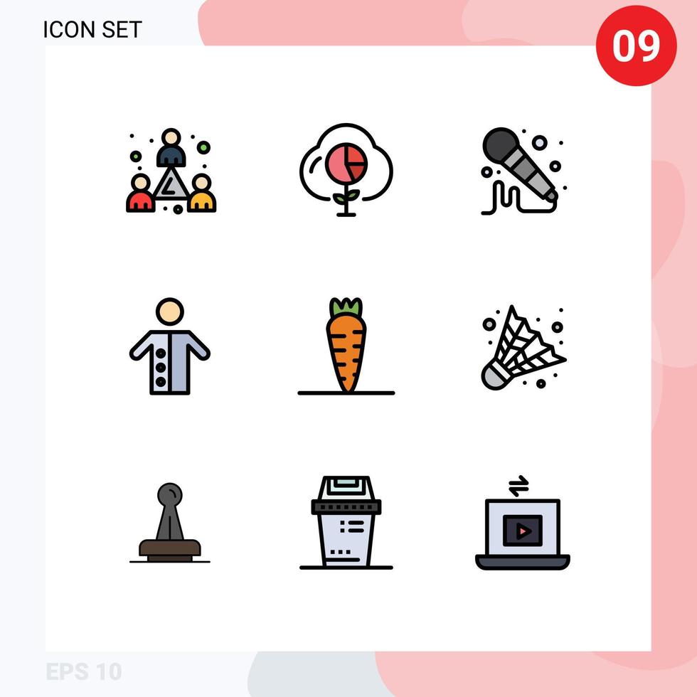 Group of 9 Modern Filledline Flat Colors Set for carrot preacher investment people monk Editable Vector Design Elements