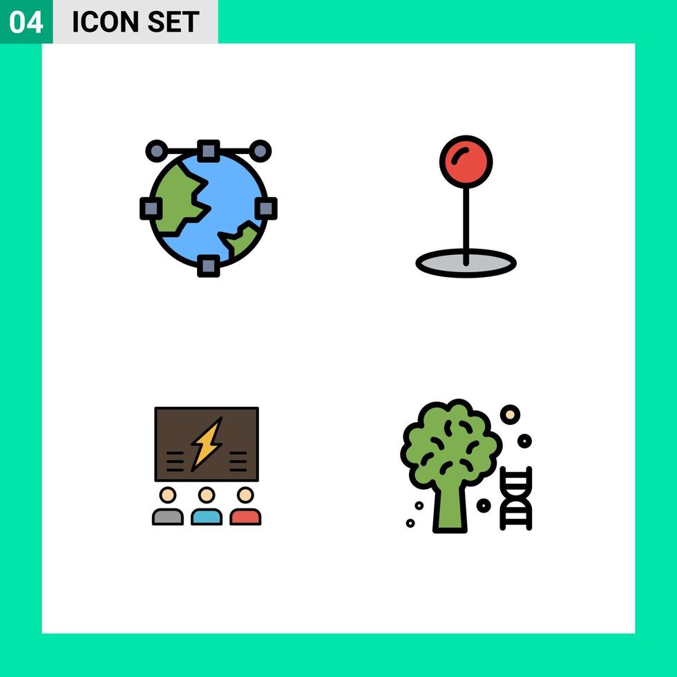 Universal Icon Symbols Group of 4 Modern Filledline Flat Colors of anchor idea globe pin team Editable Vector Design Elements