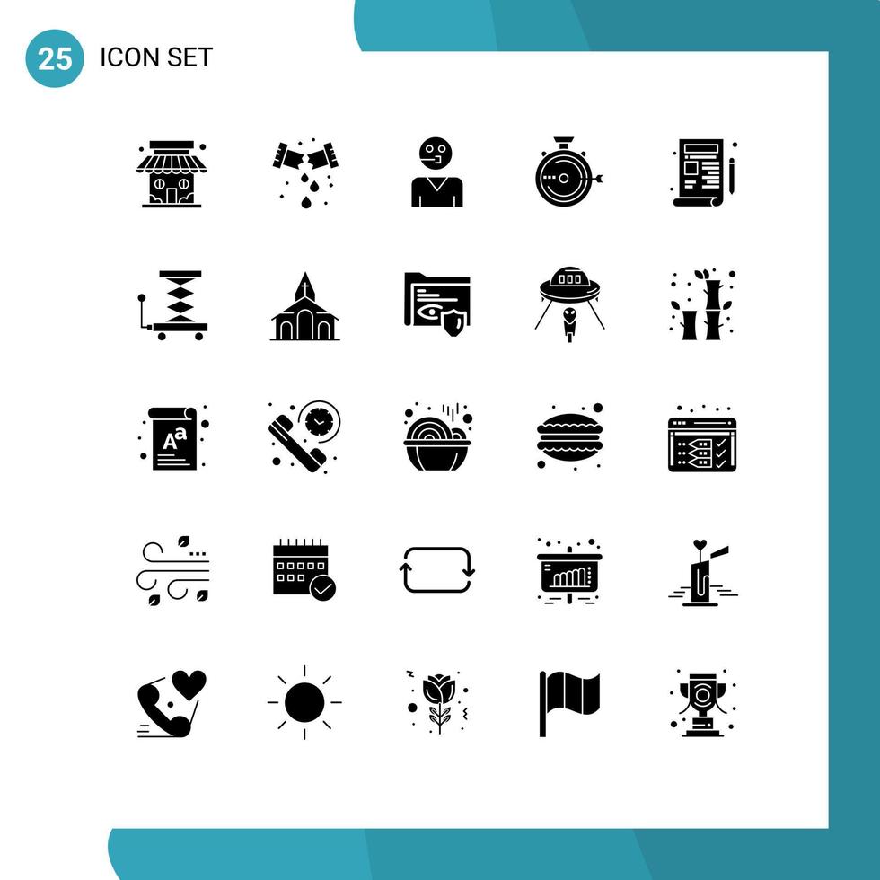 conjunto de pictogramas de 25 glifos sólidos simples de optimización de cronómetro elementos de diseño vectorial editables partidarios de la gestión de avatares vector
