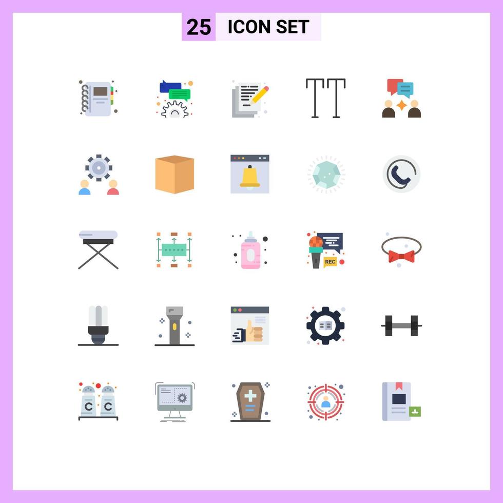 User Interface Pack of 25 Basic Flat Colors of employee chatting arts group text Editable Vector Design Elements