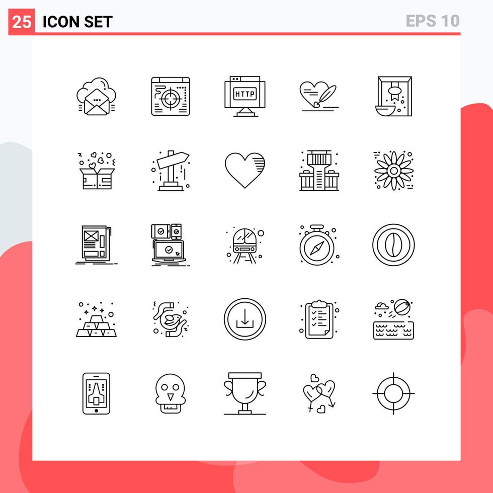 Line Pack of 25 Universal Symbols of cereal wedding domain heart pen Editable Vector Design Elements