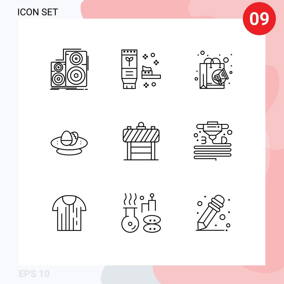 Pack of 9 Modern Outlines Signs and Symbols for Web Print Media such as nest easter produce celebration shopping Editable Vector Design Elements