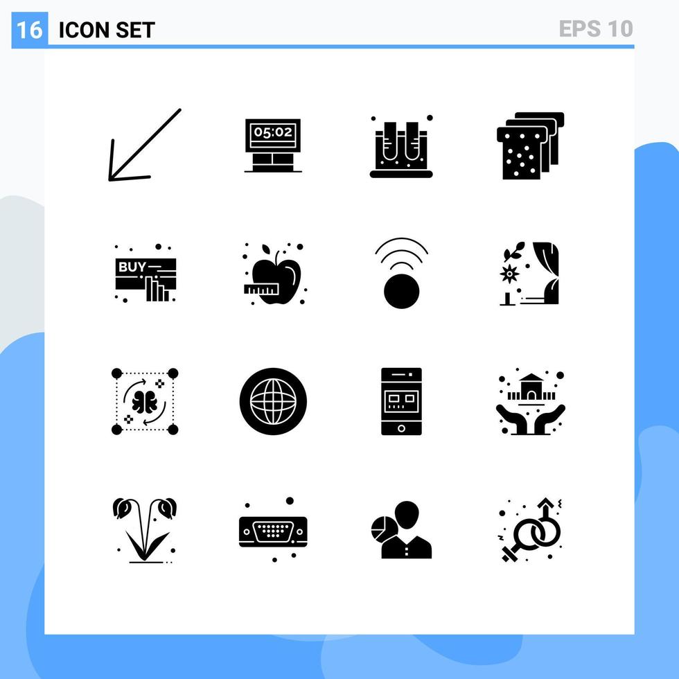 Pack of 16 creative Solid Glyphs of hand buy jar education bread Editable Vector Design Elements