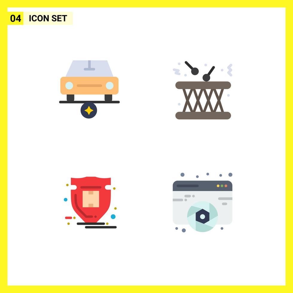 Modern Set of 4 Flat Icons and symbols such as car package vehicles multimedia shield Editable Vector Design Elements