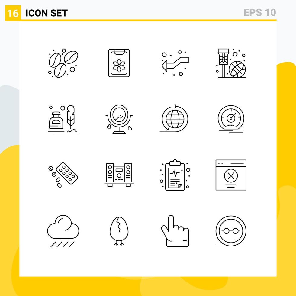 Pictogram Set of 16 Simple Outlines of erite sport intersect net basketball Editable Vector Design Elements