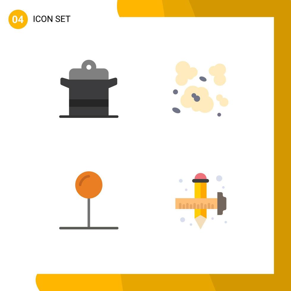Modern Set of 4 Flat Icons and symbols such as cooker coordinate pan dust pointer Editable Vector Design Elements