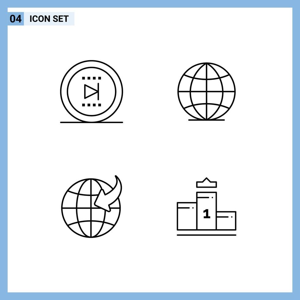 Set of 4 Modern UI Icons Symbols Signs for movie travel onward world first Editable Vector Design Elements