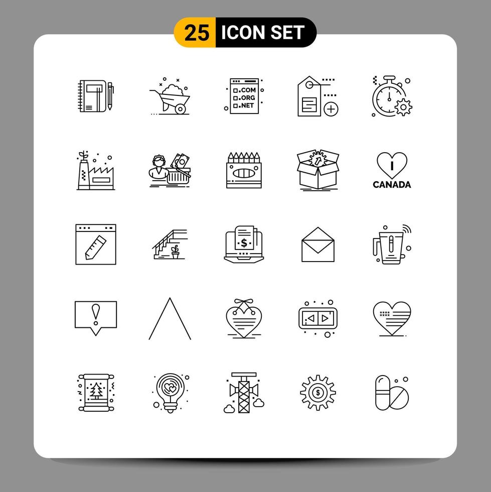 Set of 25 Modern UI Icons Symbols Signs for label programming construction development code Editable Vector Design Elements