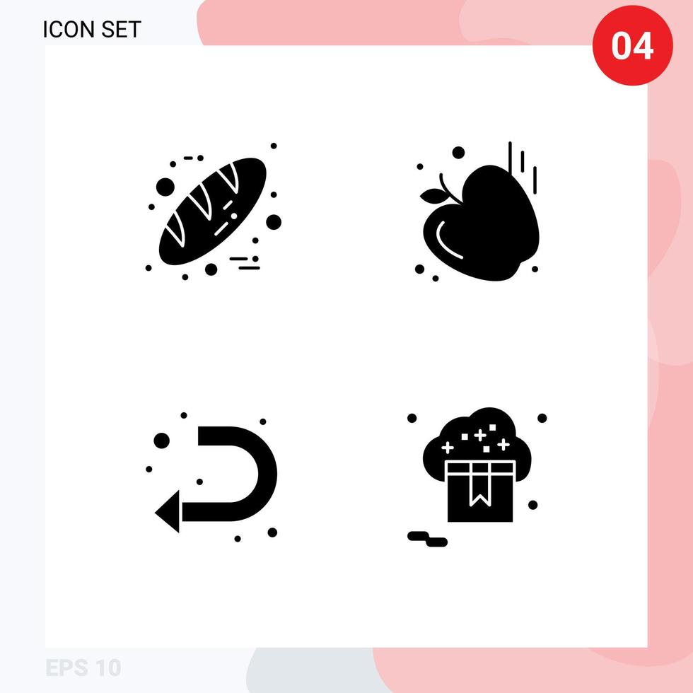 conjunto de 4 iconos de interfaz de usuario modernos símbolos signos para hornear u turn gracias día manzana nube elementos de diseño vectorial editables vector