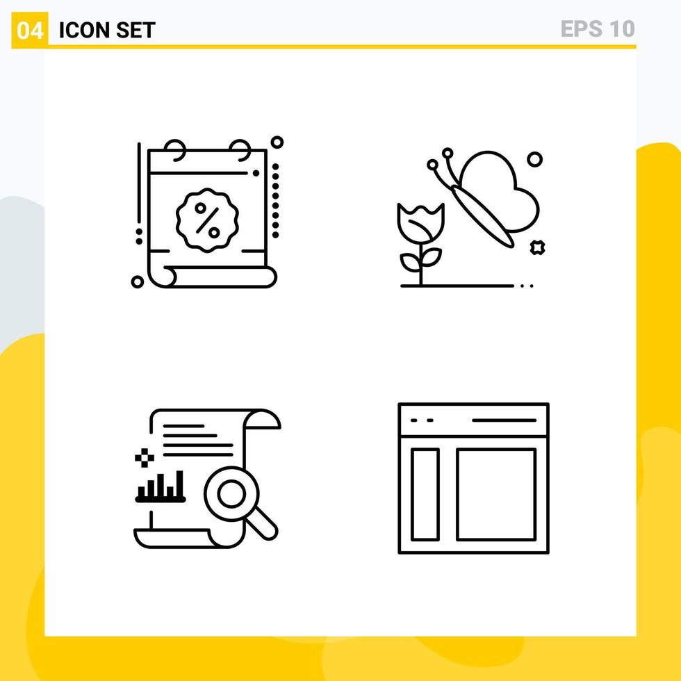 Collection of 4 Universal Line Icons Icon Set for Web and Mobile Creative Black Icon vector background