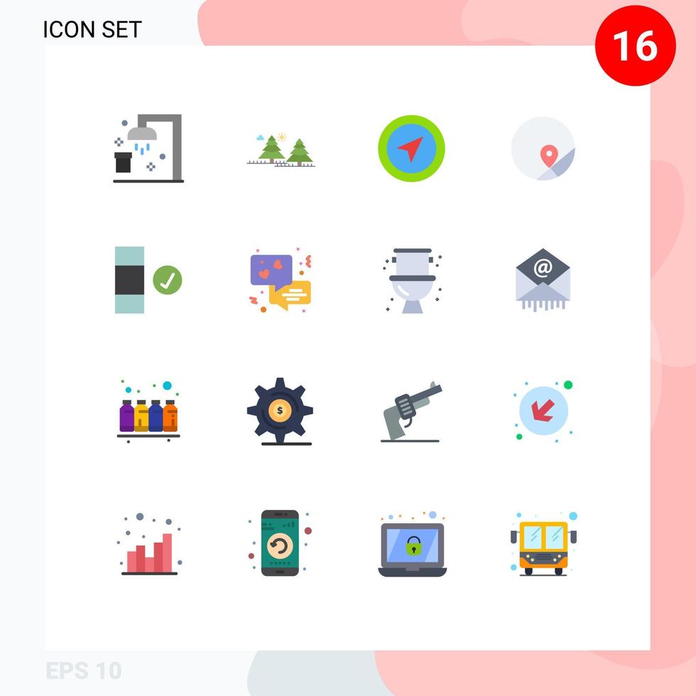 Flat Color Pack of 16 Universal Symbols of check location pines map pin Editable Pack of Creative Vector Design Elements