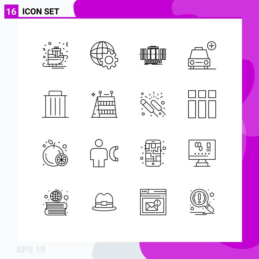 Set of 16 Modern UI Icons Symbols Signs for delete add turbine plus technology Editable Vector Design Elements