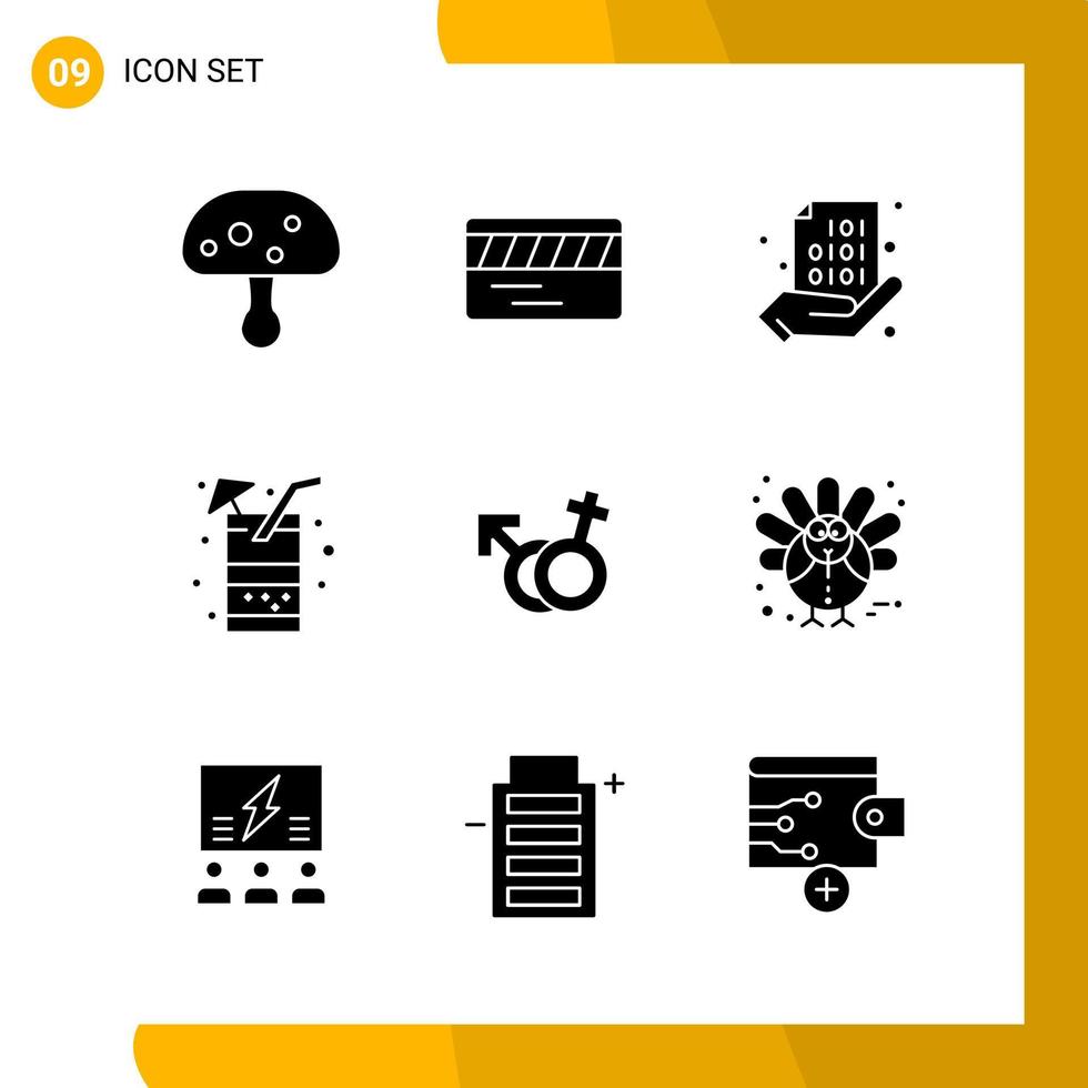 9 Icon Set Solid Style Icon Pack Glyph Symbols isolated on White Backgound for Responsive Website Designing Creative Black Icon vector background