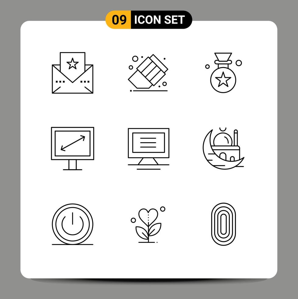 9 Universal Outlines Set for Web and Mobile Applications islam hardware badge computer tv Editable Vector Design Elements