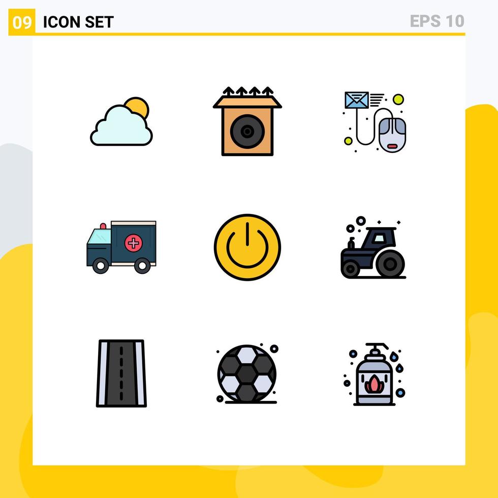 9 colores planos de línea de llenado de vectores temáticos y símbolos editables de elementos de diseño de vectores editables de ambulancia médica de correo electrónico de ayuda ecológica