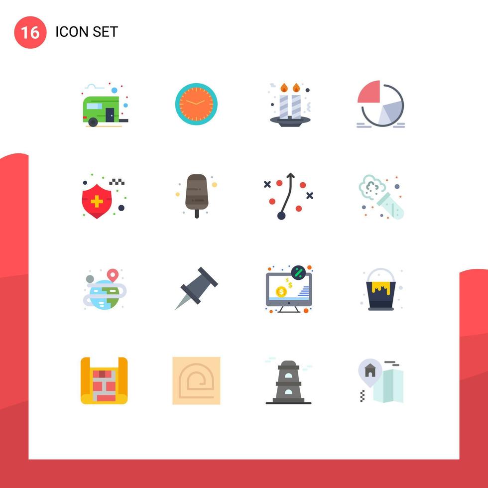 16 Universal Flat Color Signs Symbols of analytics pie wall chart candles Editable Pack of Creative Vector Design Elements