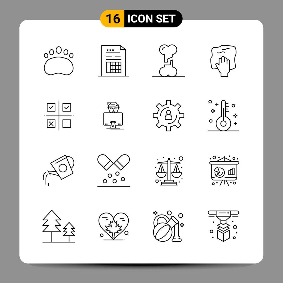 Paquete de 16 iconos negros símbolos de contorno signos para diseños receptivos sobre fondo blanco 16 iconos establecen fondo de vector de icono negro creativo