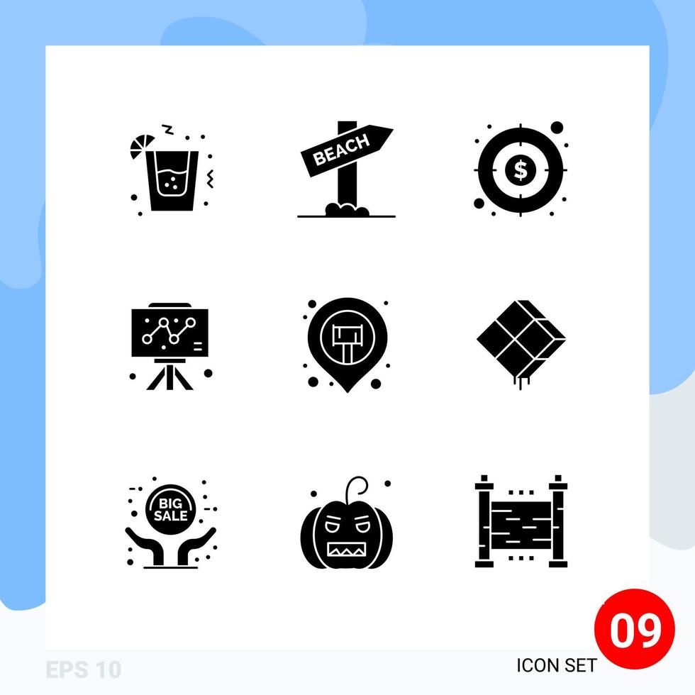 Pictogram Set of 9 Simple Solid Glyphs of sticky location profit graph business Editable Vector Design Elements