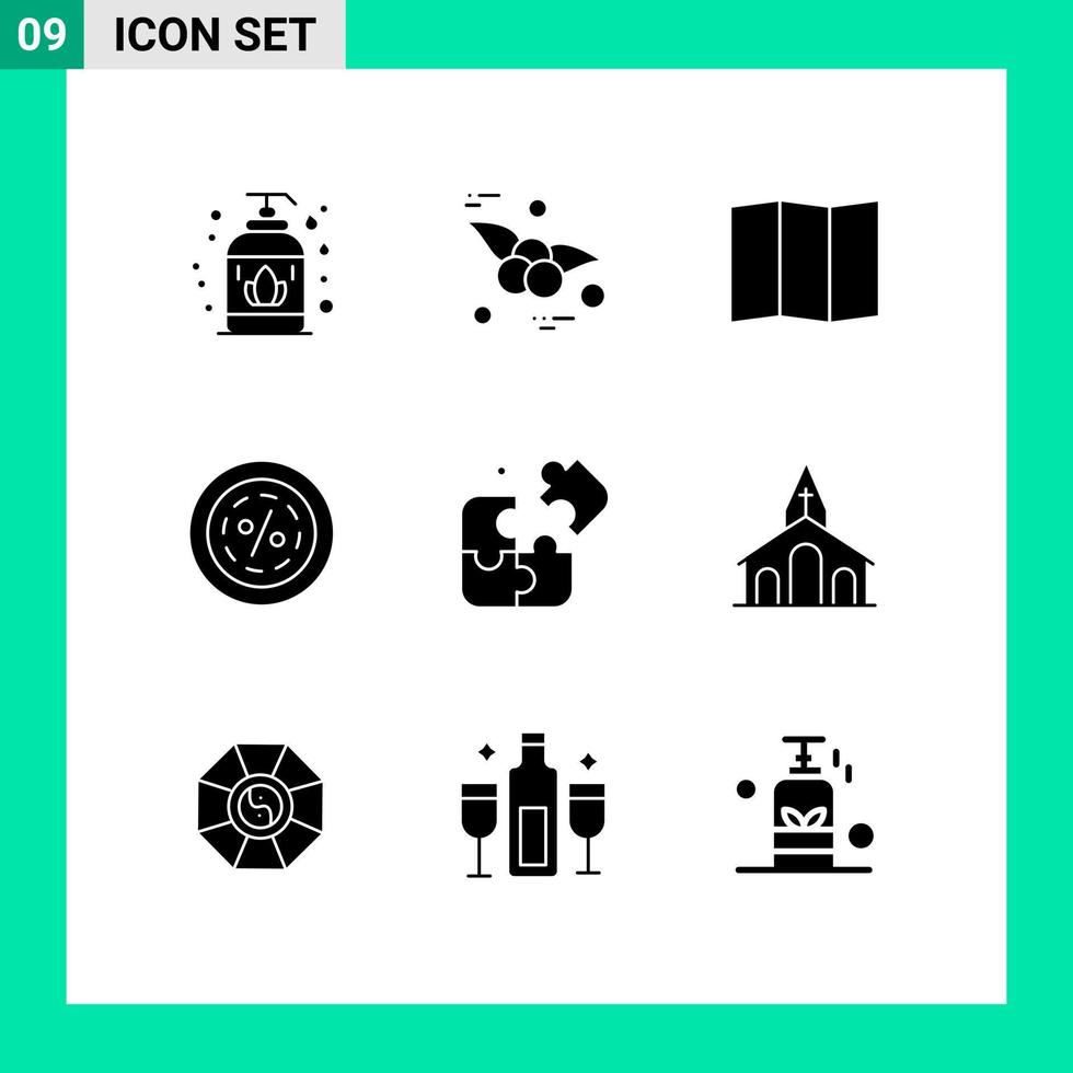 Set of 9 Vector Solid Glyphs on Grid for church puzzle discount pieces sale Editable Vector Design Elements