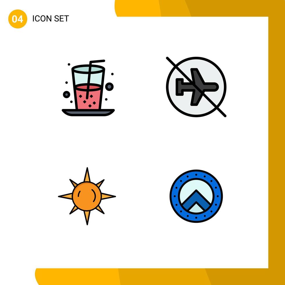 Group of 4 Filledline Flat Colors Signs and Symbols for beverage sun juice flying light Editable Vector Design Elements