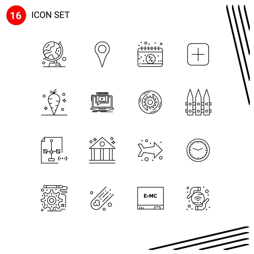 paquete de iconos de vectores de stock de 16 signos y símbolos de línea para conjuntos de zanahoria pin más elementos de diseño de vectores editables de venta