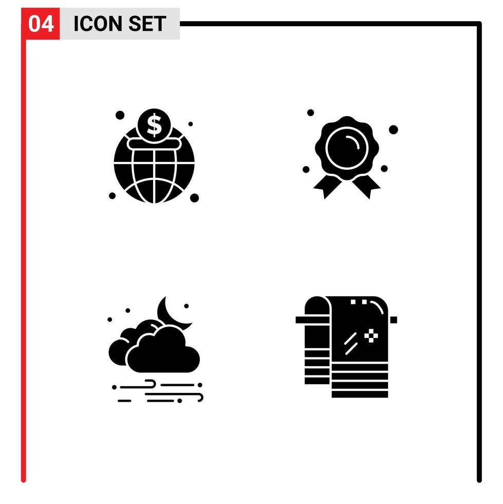 4 iconos creativos signos y símbolos modernos de economía viento finanzas campeón luna elementos de diseño vectorial editables vector