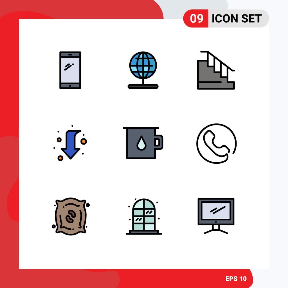 Pictogram Set of 9 Simple Filledline Flat Colors of baby full world down stair Editable Vector Design Elements