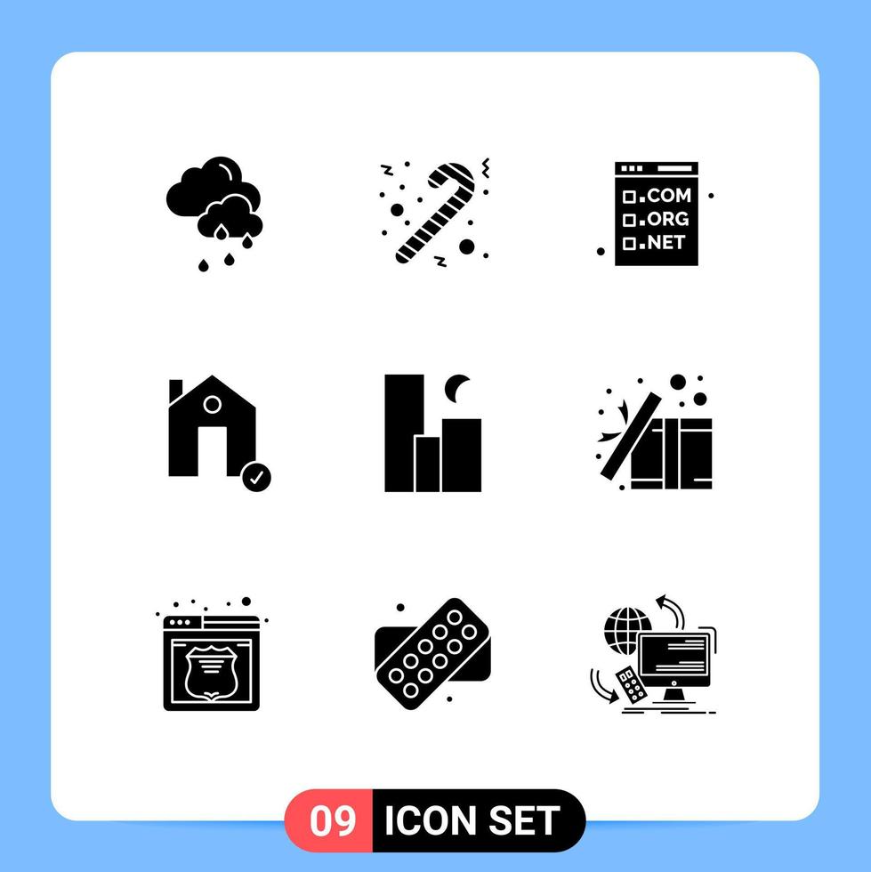 9 Thematic Vector Solid Glyphs and Editable Symbols of landscape house com estate check Editable Vector Design Elements