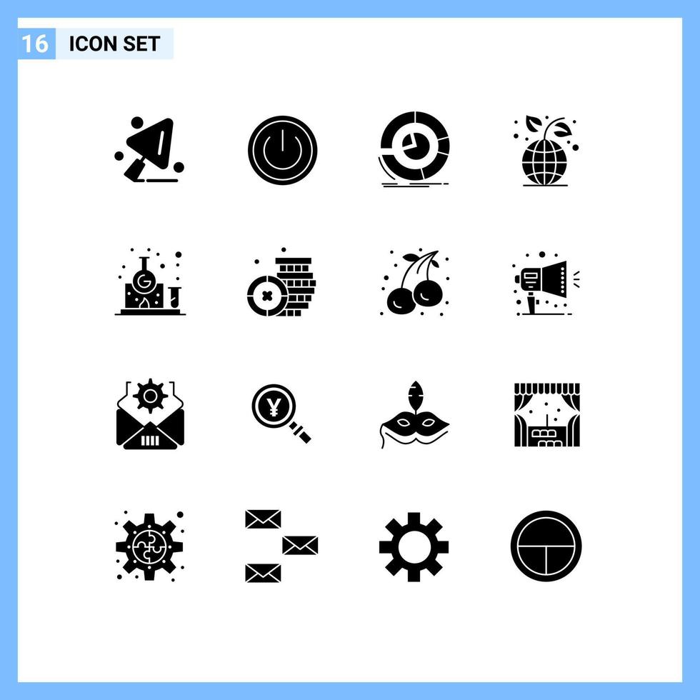 Set of 16 Commercial Solid Glyphs pack for chemistry environment analysis ecology pie chart Editable Vector Design Elements