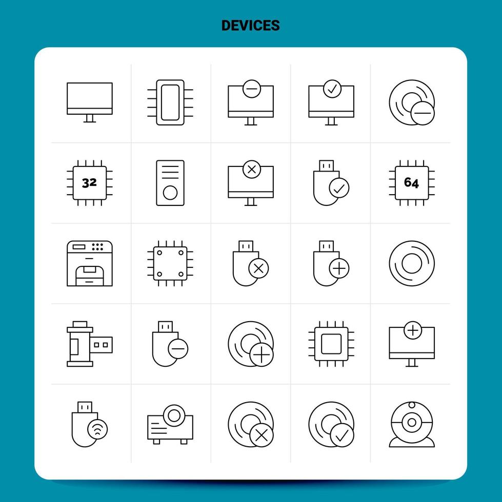 OutLine 25 Devices Icon set Vector Line Style Design Black Icons Set Linear pictogram pack Web and Mobile Business ideas design Vector Illustration