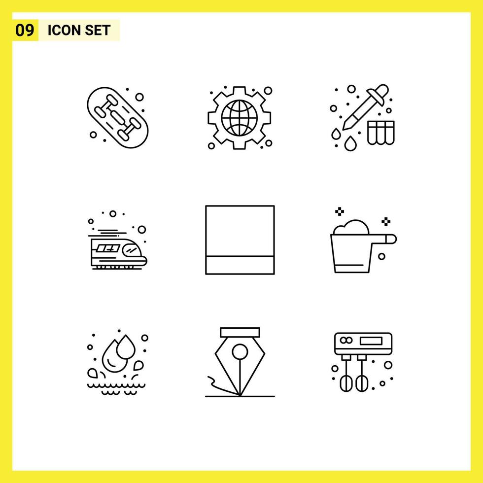 Group of 9 Outlines Signs and Symbols for gauge cleaning device layout transport Editable Vector Design Elements