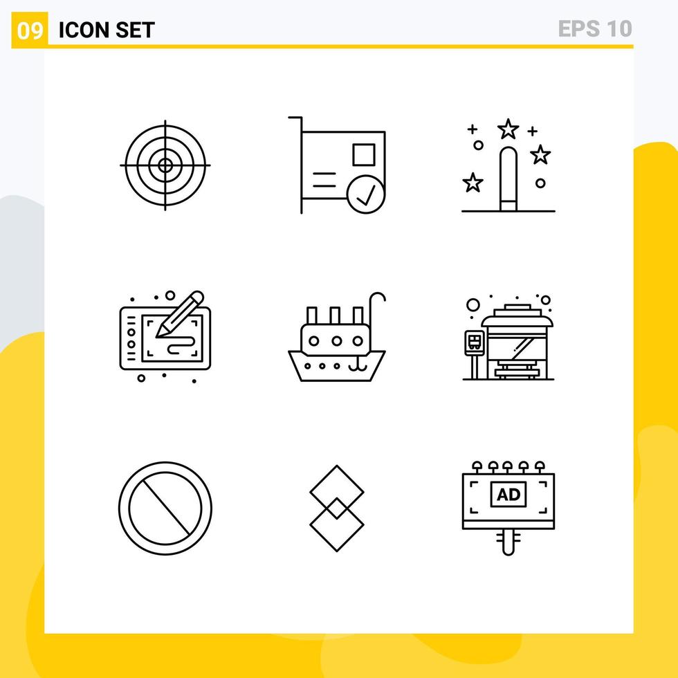 Set of 9 Vector Outlines on Grid for art graphic devices programing development Editable Vector Design Elements