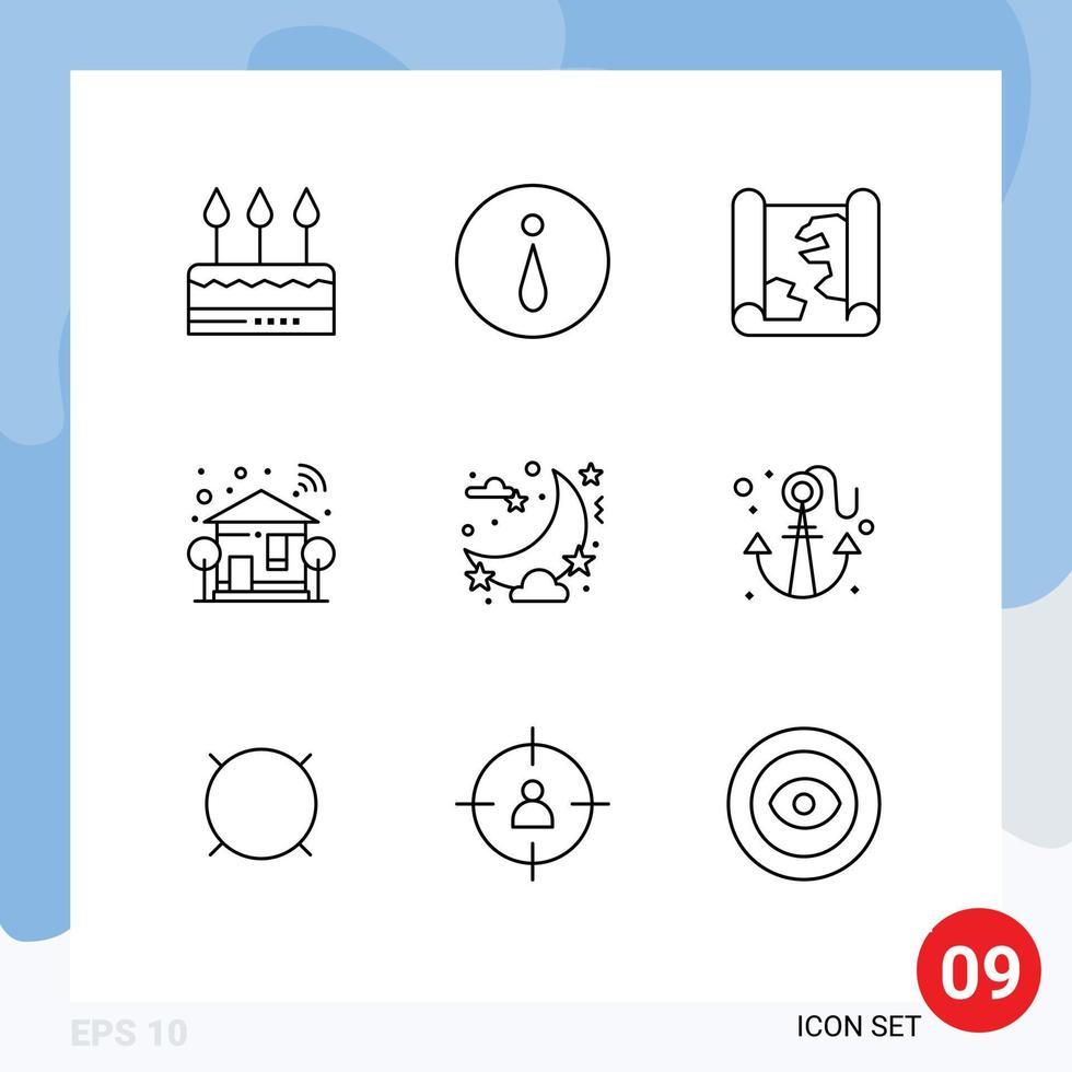 Pictogram Set of 9 Simple Outlines of celebration wifi location switch home Editable Vector Design Elements